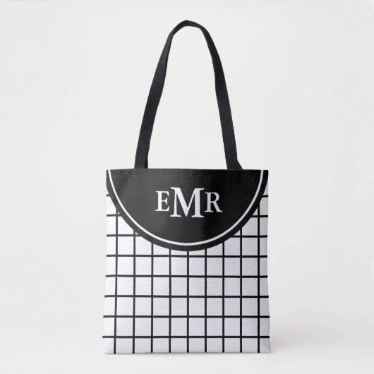 Classic Black en White Lattice Stripe Monogram Draagtas (Voorkant)