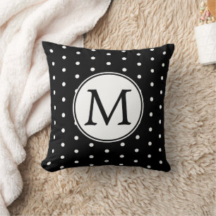 Classic Black en White Polka Dot Monogram Throw P Kussen