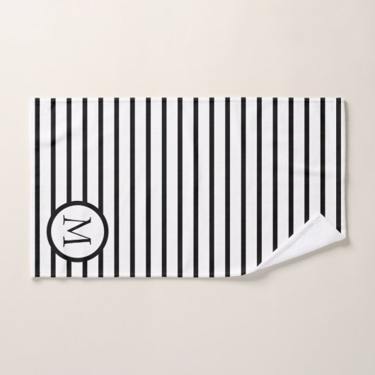 Classic Black en White Stripe Monogram Bad Handdoek (Handdoek)