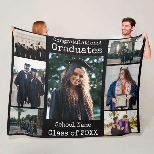 Classic Black Gefeliciteerd Graduates foto Fleece Deken (In situ)