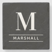Classic Black Gepersonaliseerd Initiaal monogram f Stenen Onderzetter (Voorkant)