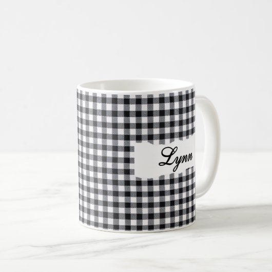 Classic Black Gingham Personalized Name Koffiemok (Voorkant rechts)