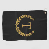 Classic Black & Gold Initial Laurel Monogram Golfhanddoek (Horizontaal)