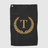 Classic Black & Gold Initial Laurel Monogram Golfhanddoek (Voorkant)