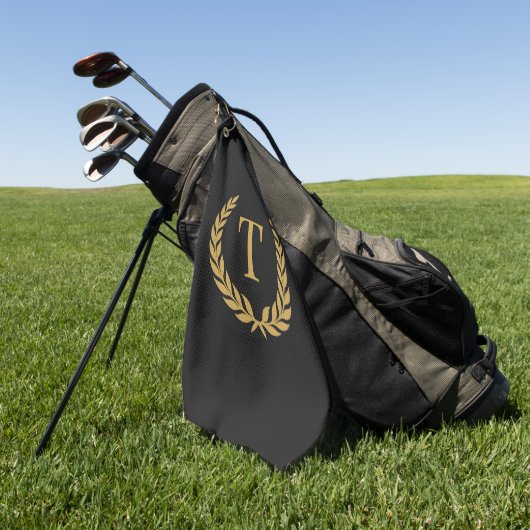 Classic Black & Gold Initial Laurel Monogram Golfhanddoek (Groen)