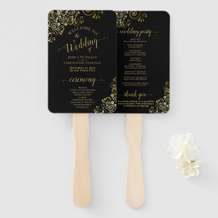 Classic Black & Gold Lace Elegant Wedding Program Handwaaier