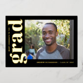 Classic Black Gold Photo Faire-part de graduation (Recto)