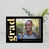 Classic Black Gold Photo Faire-part de graduation (Debout devant)