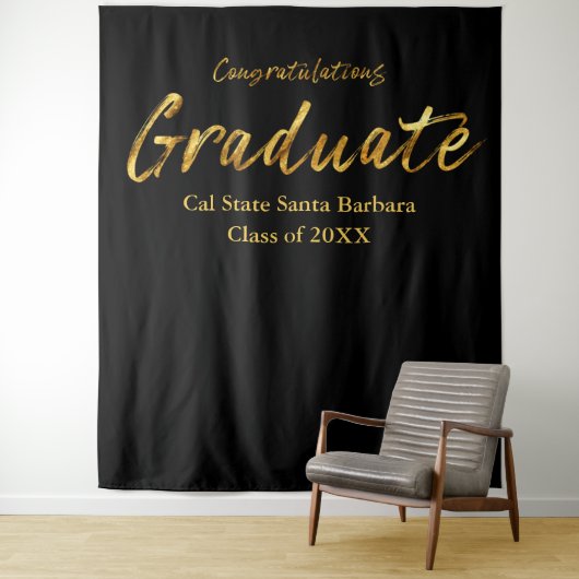 Classic Black Gold Script-felicitaties Afstuderen Wandkleed (In situ)