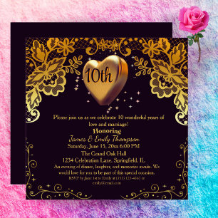 Classic Black & Gold Wedding Jubileum Party Kaart