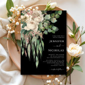 Classic Black Peonies Wedding Kaart