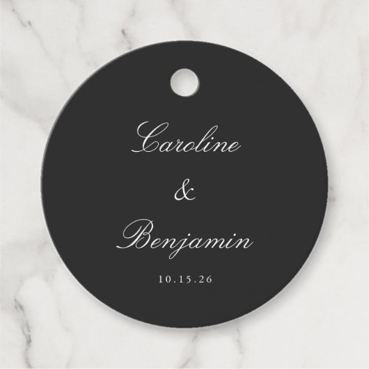 Classic Black Script Elegant Wedding Custom Bedankjes Labels (Voorkant)