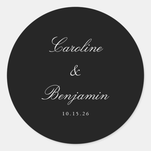 Classic Black Script Elegant Wedding Custom Ronde Sticker (Voorkant)