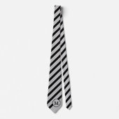 Classic Black Silver Grey Stripes Monogram Initiaa Stropdas (Voorkant)