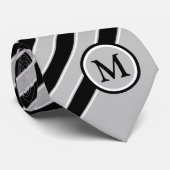 Classic Black Silver Grey Stripes Monogram Initiaa Stropdas (Opgerold)