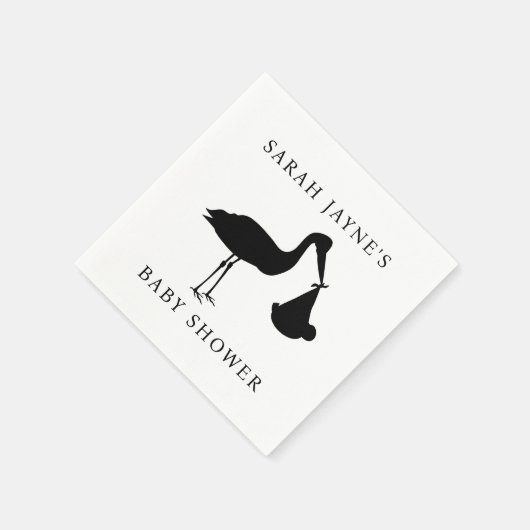 Classic Black Stork Baby shower Witte servetten (Hoek)