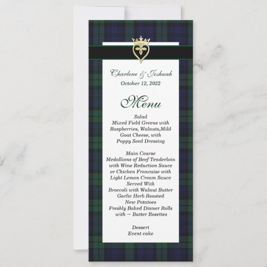 Classic Black Watch Tartan Wedding Menu Kaart (Voorkant)