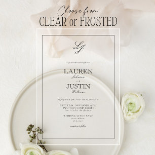 Classic Black & White Calligraphy Monogram Weddens Acryl Uitnodigingen