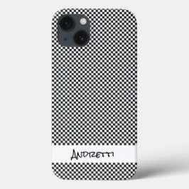 Classic Black White Check Initialen Name Racing iPhone 13 Hoesje