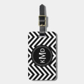 Classic Black White Chevron Trio Monogram Bagagelabel (Voorkant verticaal)