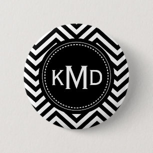 Classic Black White Chevron Trio Monogram Ronde Button 5,7 Cm
