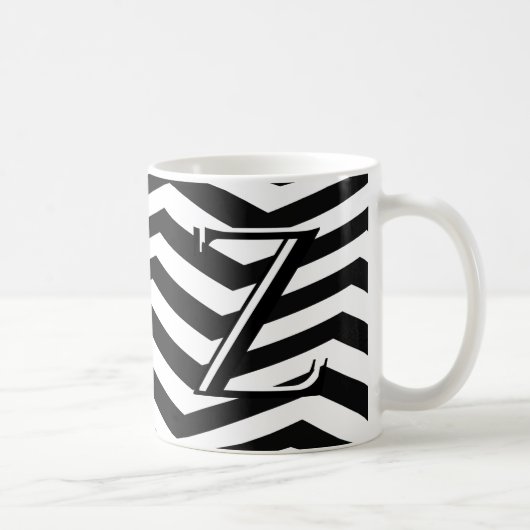 Classic Black White Chevron Zig Zag Monogram Koffiemok (Rechts)