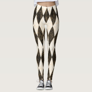 Classic Black White-Cream Harlequin Diamond Argyle Leggings