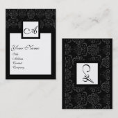 CLASSIC BLACK WHITE DAMASK FLORAL SQUARE MONOGRAM VISITEKAARTJE (Voorkant / Achterkant)