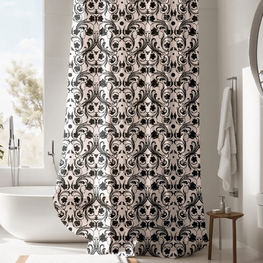 Classic Black & White Damask Patroon Douchegordijn