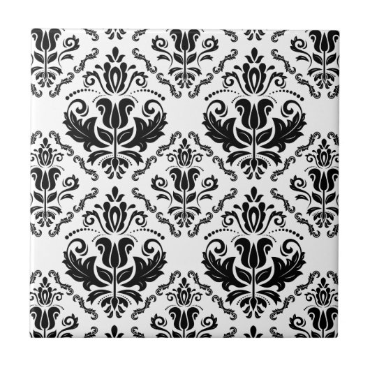 Classic Black White Damask Pattern - Stijlvolle af Tegeltje (Voorkant)
