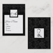 CLASSIC BLACK WHITE DAMASK SQUARE MONOGRAM Pearl Visitekaartje (Voorkant / Achterkant)