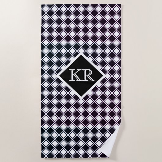 Classic Black White Diamond Pattern Monogram Strandlaken (Voorkant)