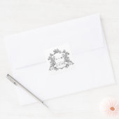 Classic Black & White Floral Crest Monograms Vierkante Sticker (Envelop)