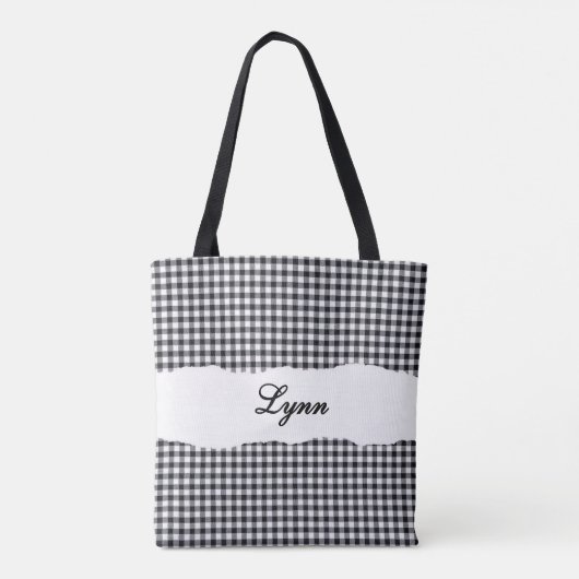 Classic Black & White Gingham | Personalized Name Draagtas (Achterkant)