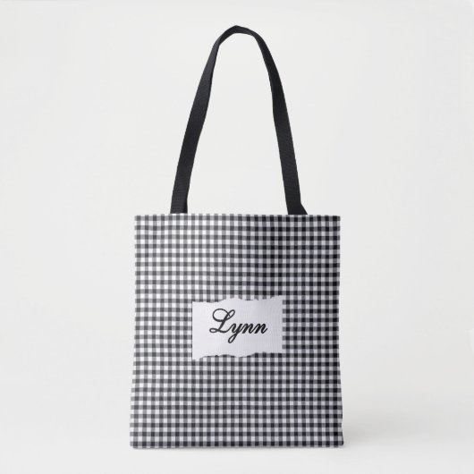 Classic Black & White Gingham | Personalized Name Draagtas (Voorkant)