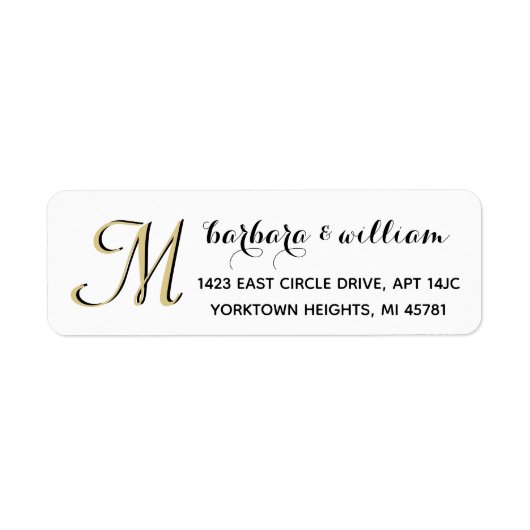 Classic Black White Gold Custom Monogram Etiket (Voorkant)