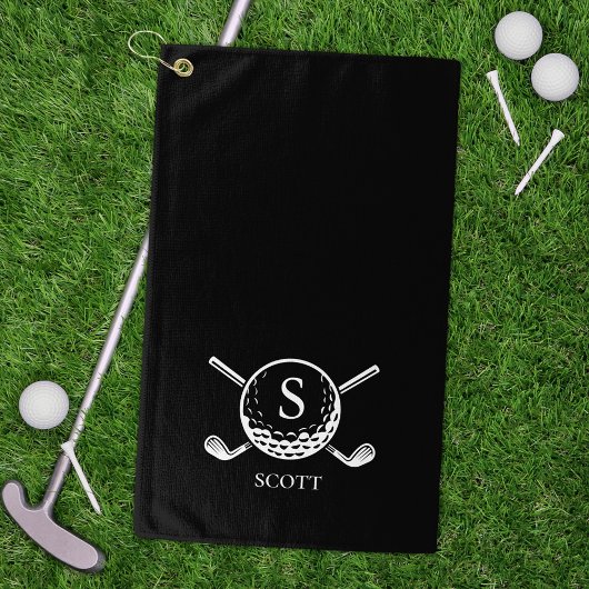 Classic Black White Golf Clubs Monogram Name Golfhanddoek