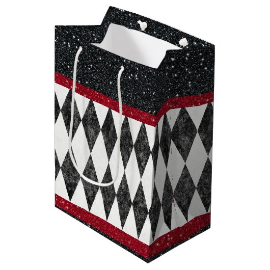 Classic Black White Harlequin Diamond Argyle Medium Cadeauzakje (Voorkant Gekanteld)