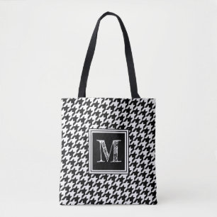 Classic Black White Houndstooth   Modern monogram Draagtas