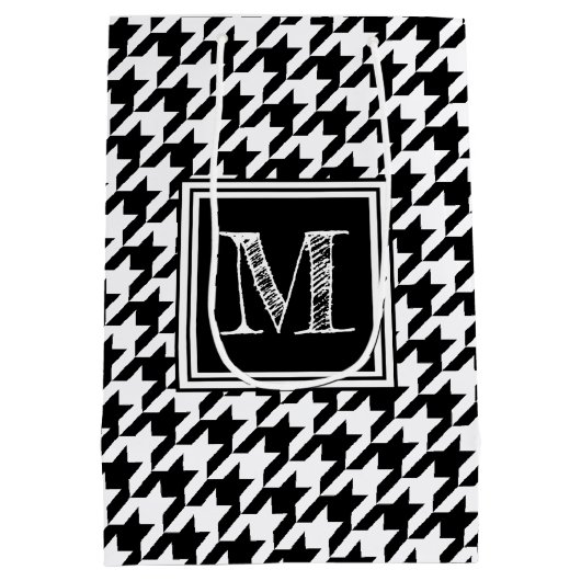 Classic Black White Houndstooth | Modern monogram Medium Cadeauzakje (Achterkant)