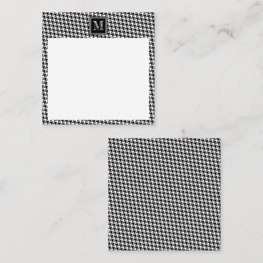 Classic Black White Houndstooth | Modern monogram Notitiekaartje (Voorkant / Achterkant)