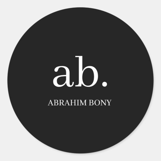 Classic Black White Minimal Monogram Design Ronde Sticker (Voorkant)