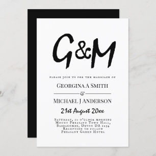 Classic Black White Monogram Typography Weddenscha Kaart