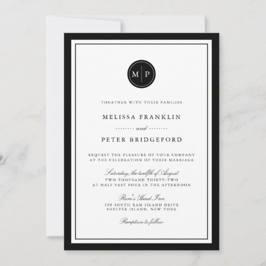 Classic Black & White Monogram Wedding Invitation (Devant)