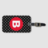 Classic Black & White Polka Dot with Red Monogram Bagagelabel (Voorkant (horizontaal))