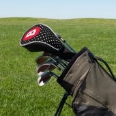 Classic Black & White Polka Dot with Red Monogram Golfheadcover (Insitu)