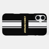 Classic Black White Racing Stripes Gold Monogram iPhone Hoesje (Achterkant horizontaal)