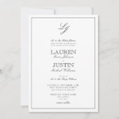 Classic Black & White Script Monogram Weddenschap Kaart (Voorkant)