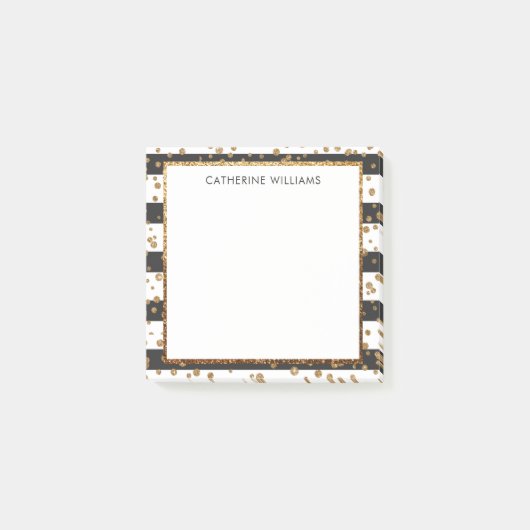 Classic Black White Stripe Gold Glitter Confetti Post-it® Notes (Voorkant)