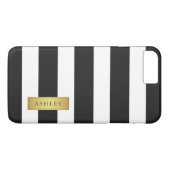 Classic Black White Stripe Pattern Gold Label Name Case-Mate iPhone Case (Achterkant (Horizontaal))